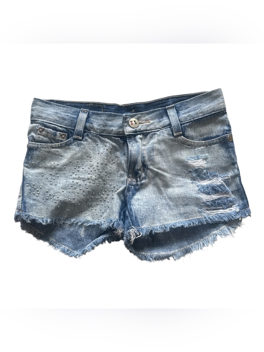 MONSTER HIGH Girls Distressed Denim Silver Studded Blue Jean Shorts Size 6